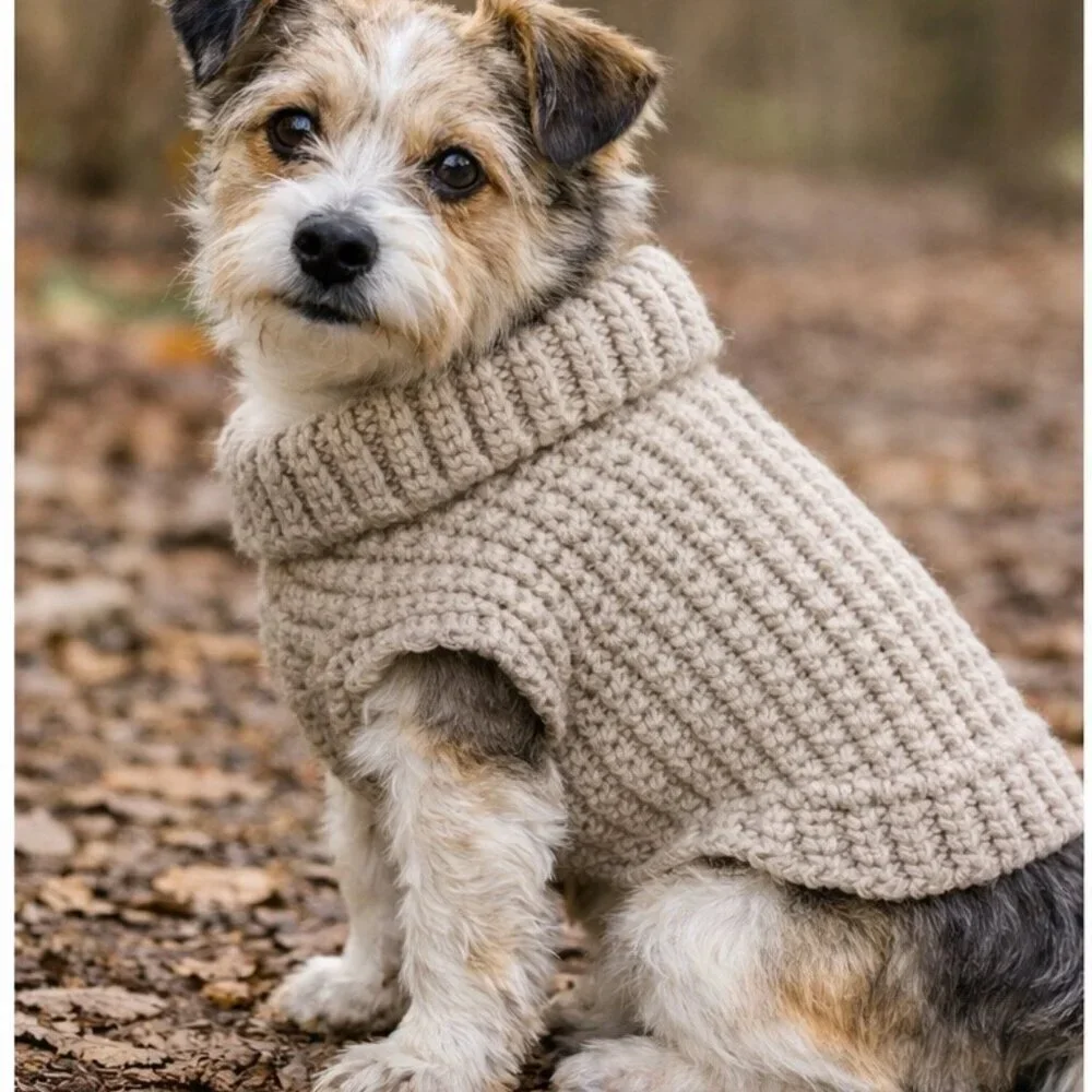 Crochet Dog Sweater Coat | Ribbed Turtleneck | Handmade Warm Pet Outfit